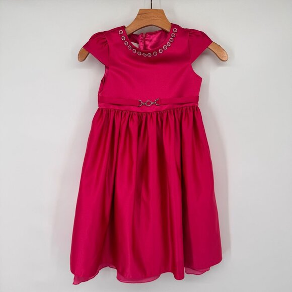 American Princess Girls size 6X Fuchsia Satin Dress Rhinestone Details  Bow Back - Picture 3 of 10